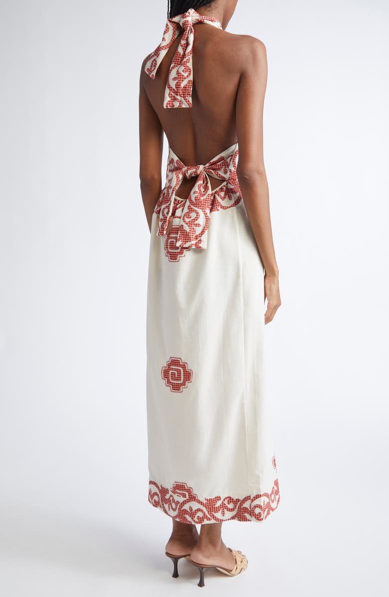 Johanna Ortiz Reinventing Cotton Halter Dress, Alternate, color, Ecru/ Red
