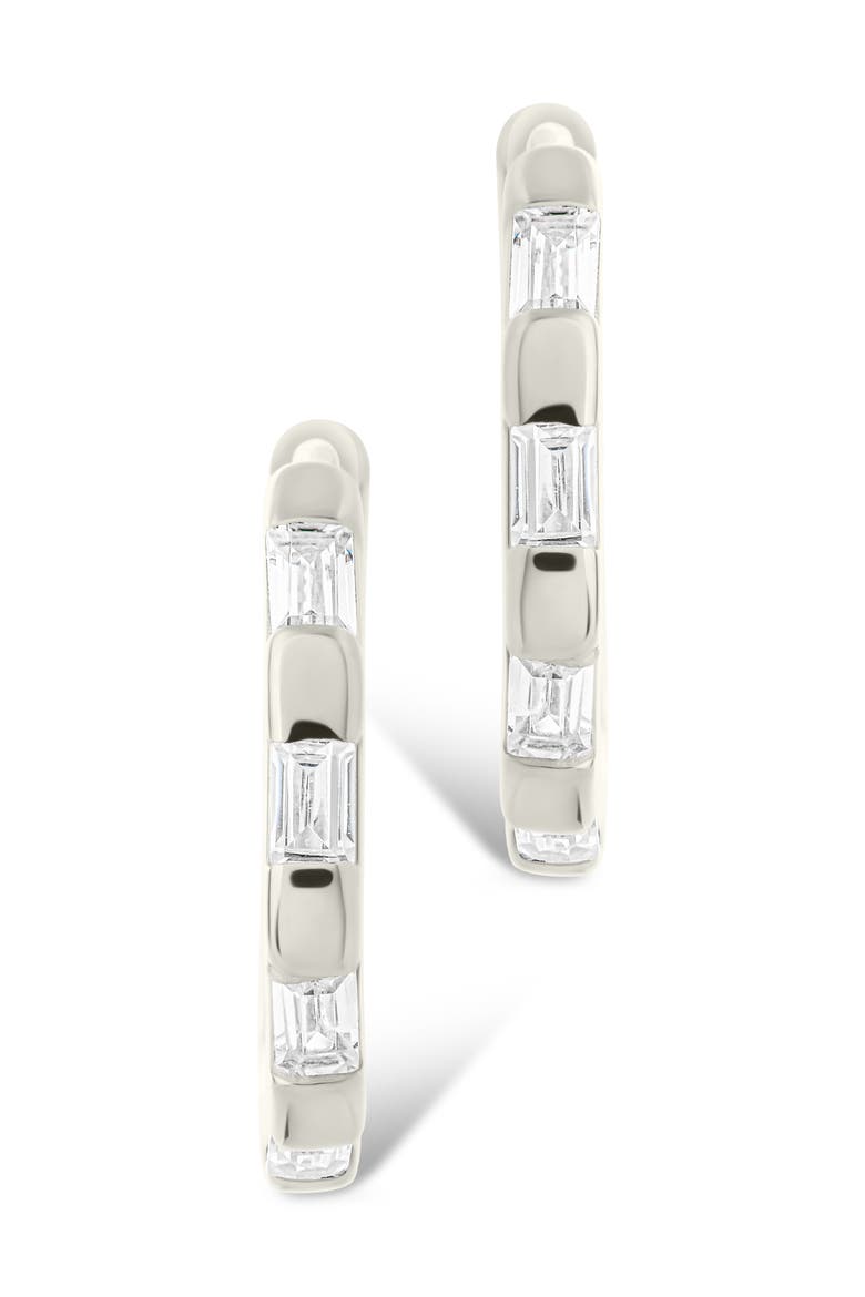 Cubic Zirconia Baguette Hoop Earrings, Alternate, color, SILVER