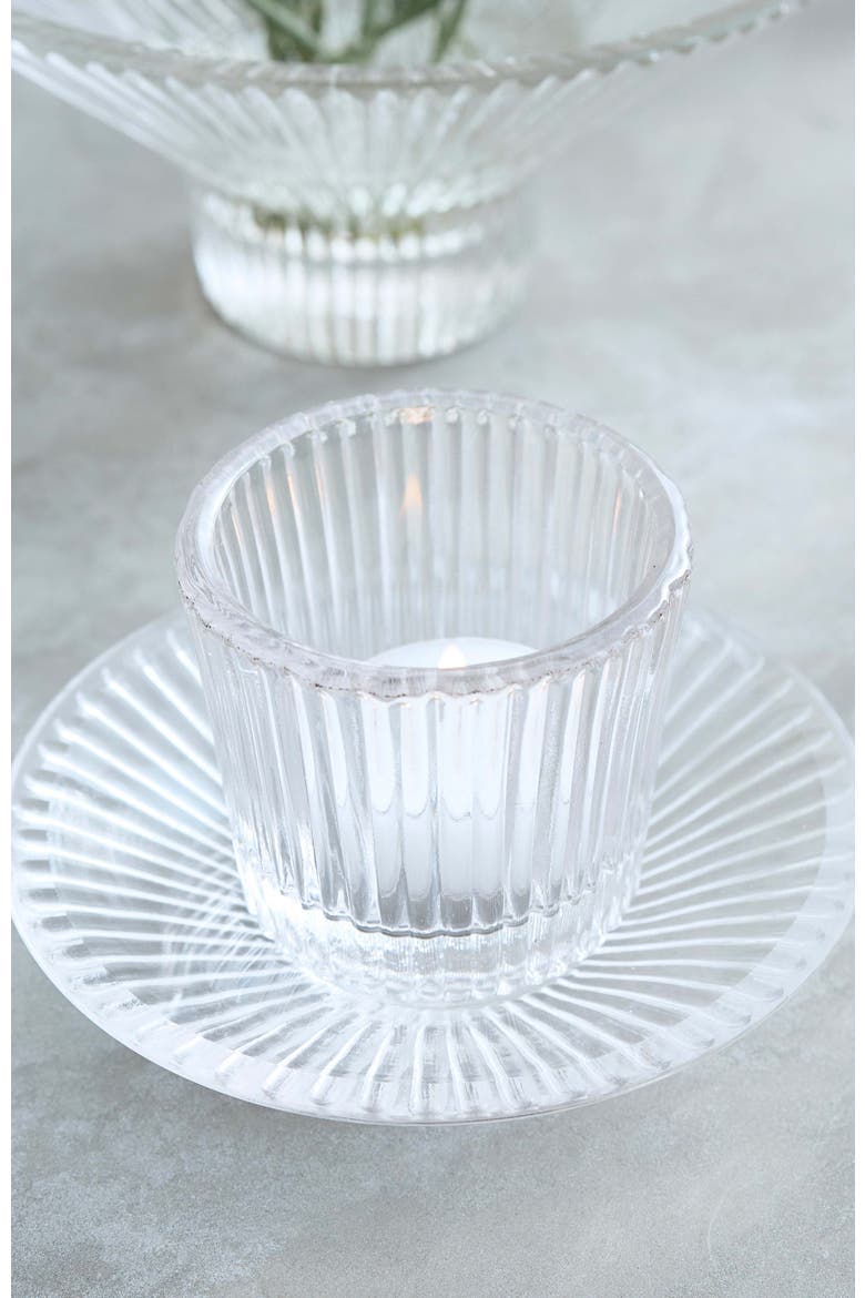 Pressed Clear Glass Tealight / Votive Holders - Set of 4, Alternate, color, Clear