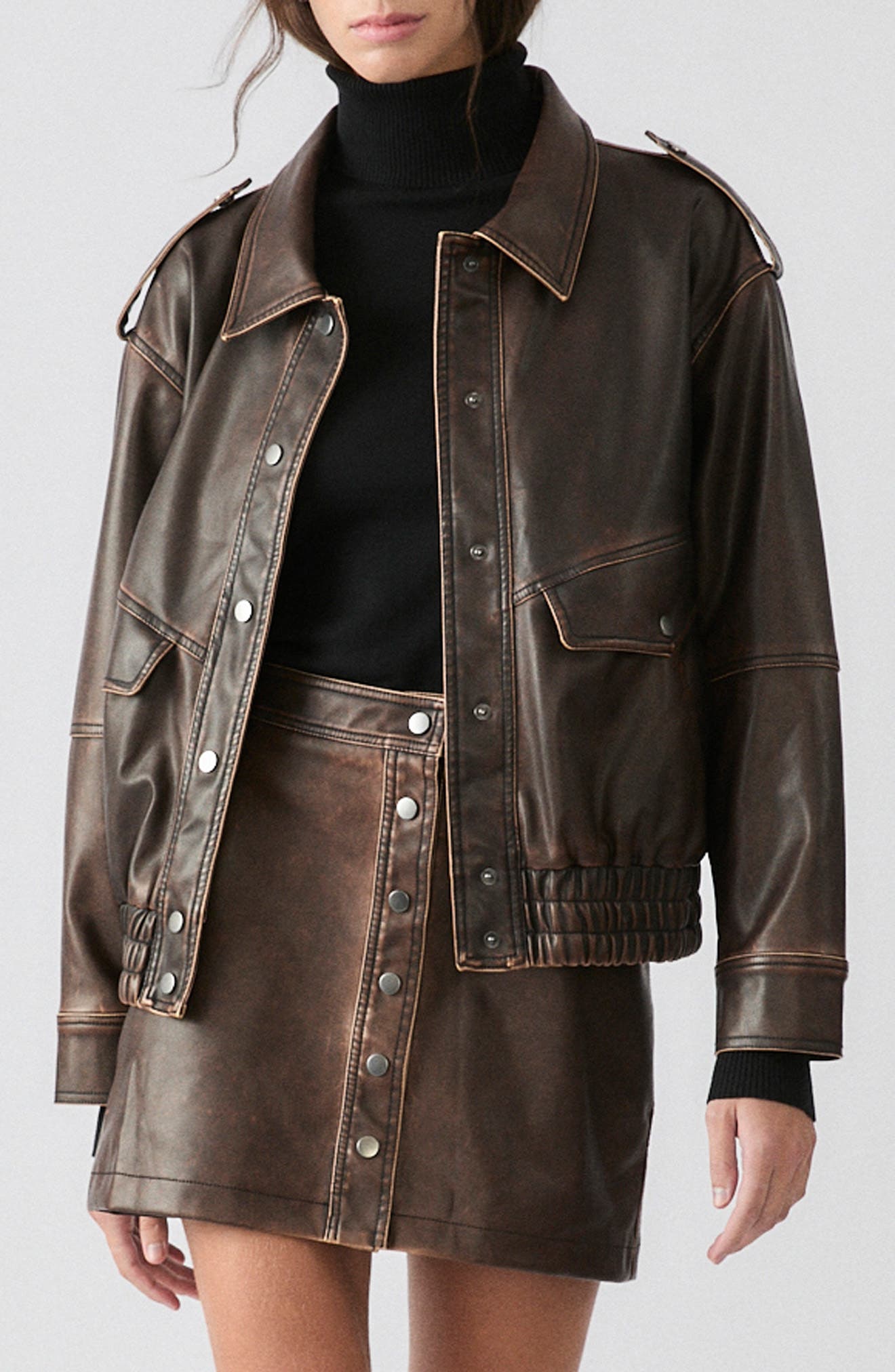 Thomas Faux Leather Bomber Jacket