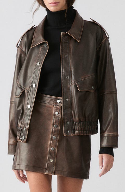 ジャケット・アウター short length fake leather jacket Spring Woman Faux Leather Jacket Chic Vintage Short Lapel