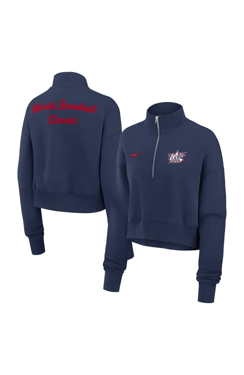 Nike Women's Nike Navy USA Baseball 2026 World Baseball Classic Phoenix Fleece Half-Zip Sweatshirt, Main, color, Navy