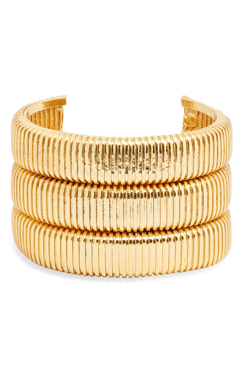 Karine Sultan Snakechain Textured Cuff Bracelet, Main, color, Gold