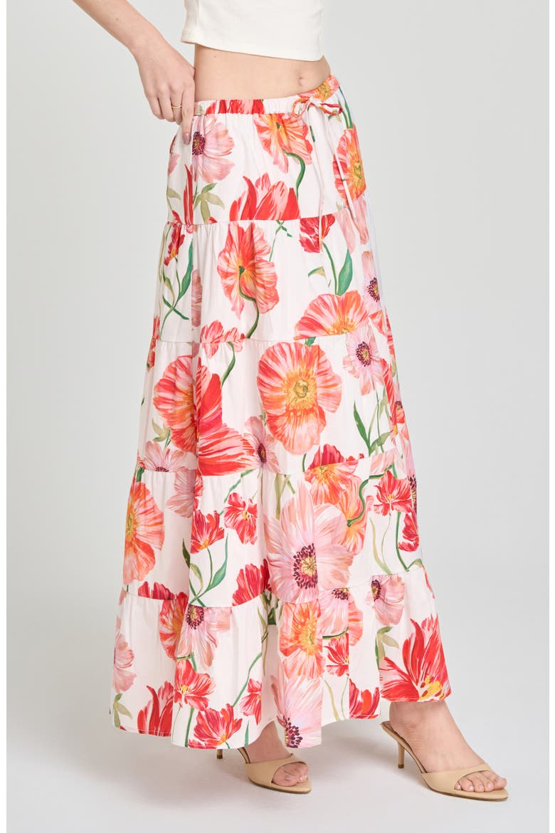 Marigold Tiered Midi Skirt, Alternate, color, IVORY POPPIES