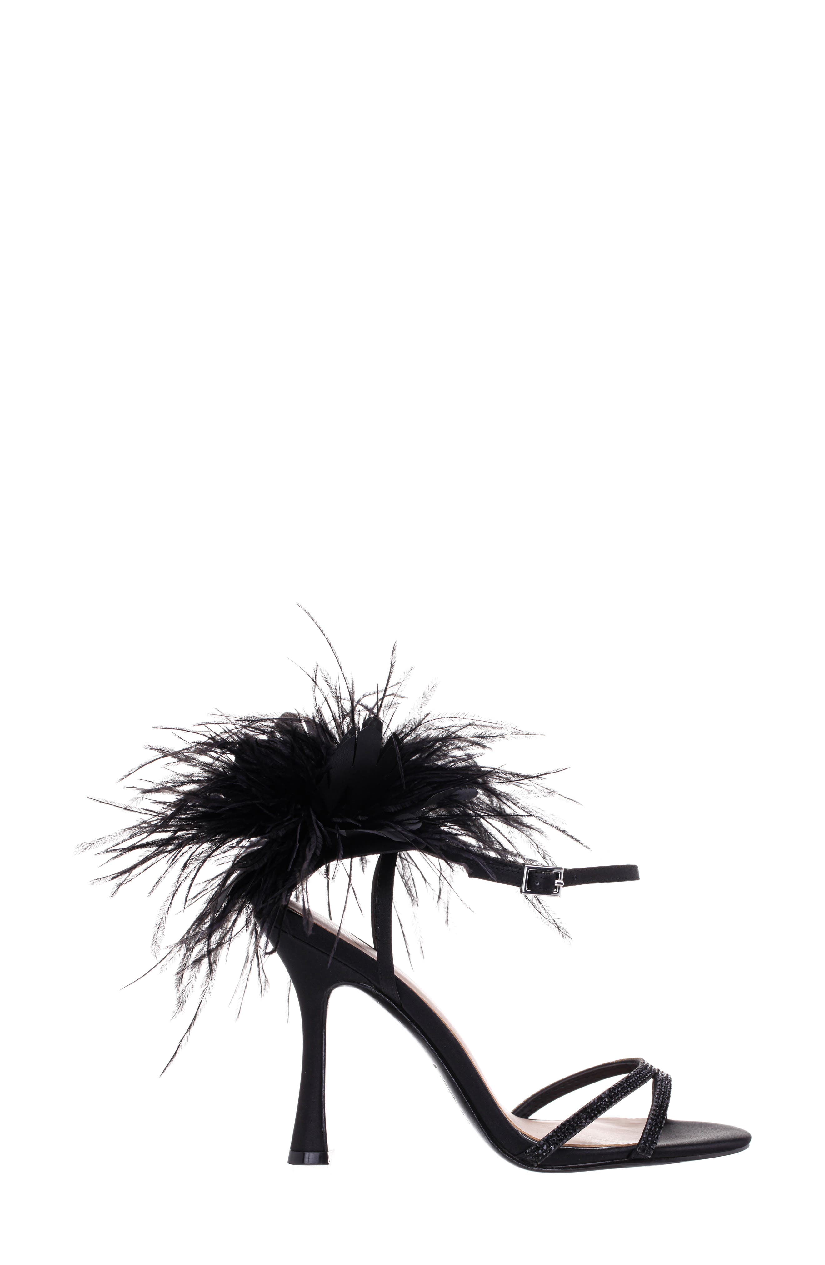 Nina Demi Faux Feather Ankle Strap Sandal, Alternate, color, 