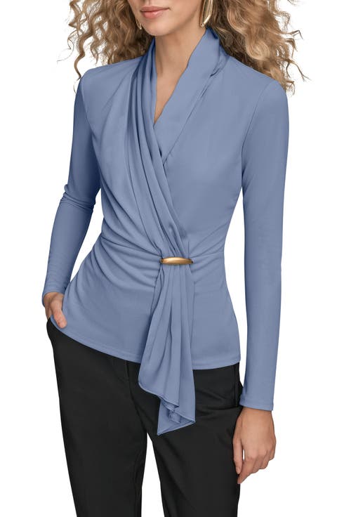 Wrap Front Long Sleeve Top