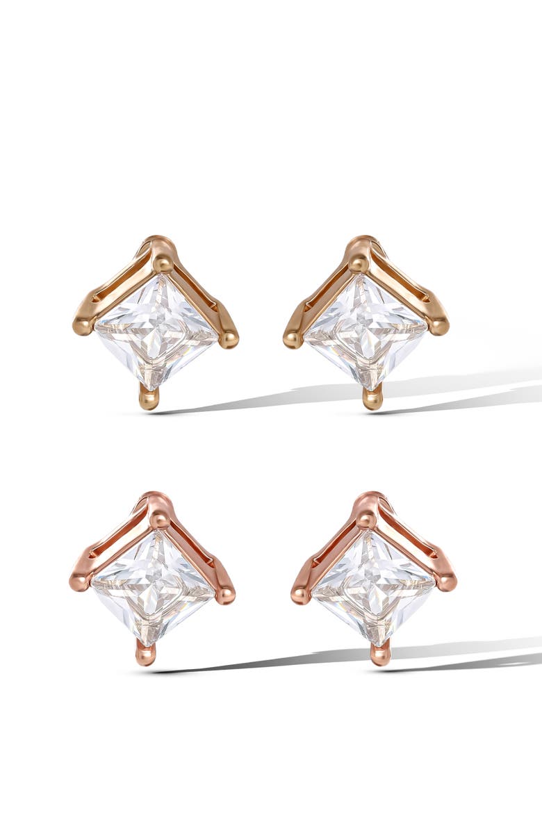 Jessica Simpson Square-Cut Crystal Stud Earrings Set, Main, color, Pink Gold Tone