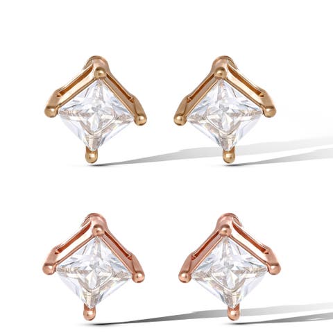 Square-Cut Crystal Stud Earrings Set