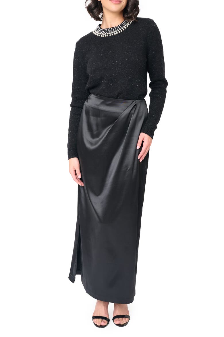 Pleated Satin Maxi Skirt, Alternate, color, BLACK