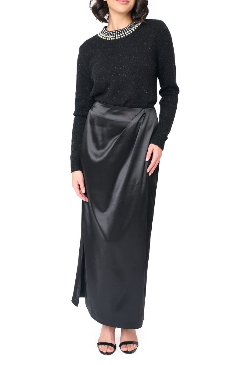 GIBSONLOOK Pleated Satin Maxi Skirt, Alternate, color, Black