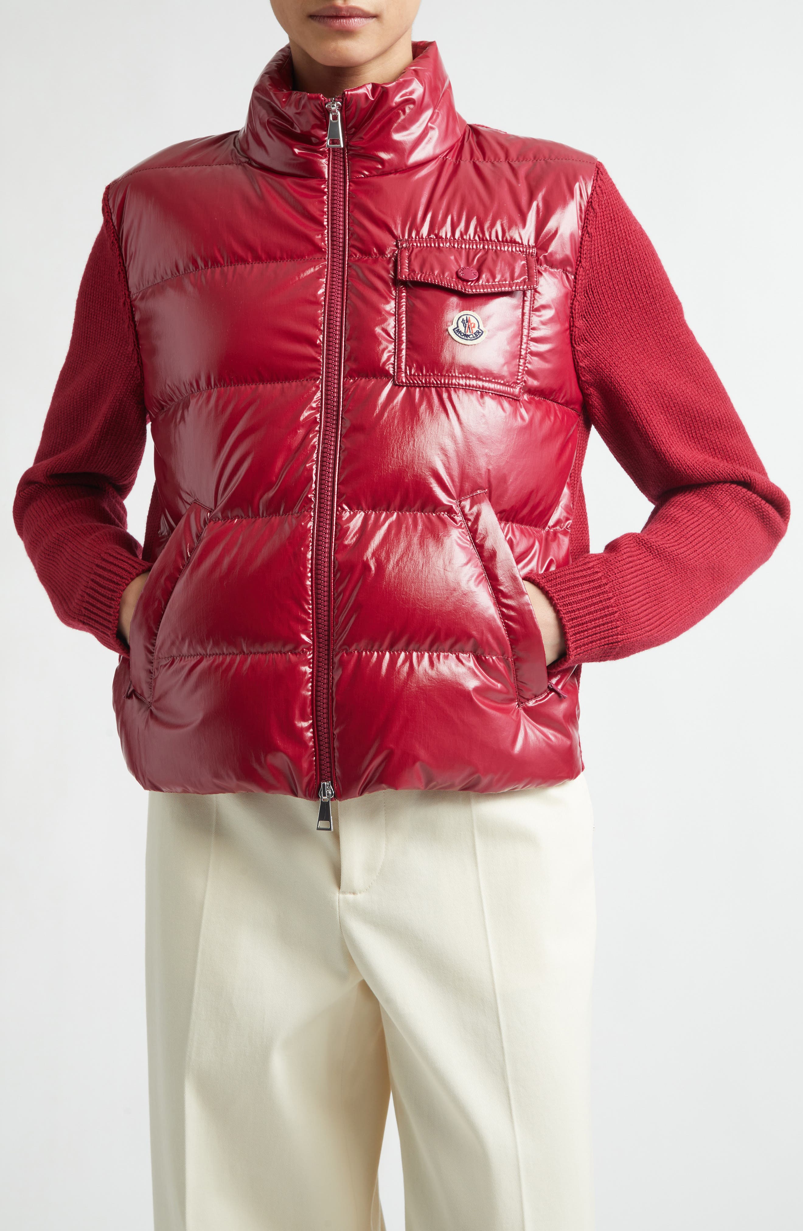 Mixed Media Quilted Down Puffer Cardigan - image 3