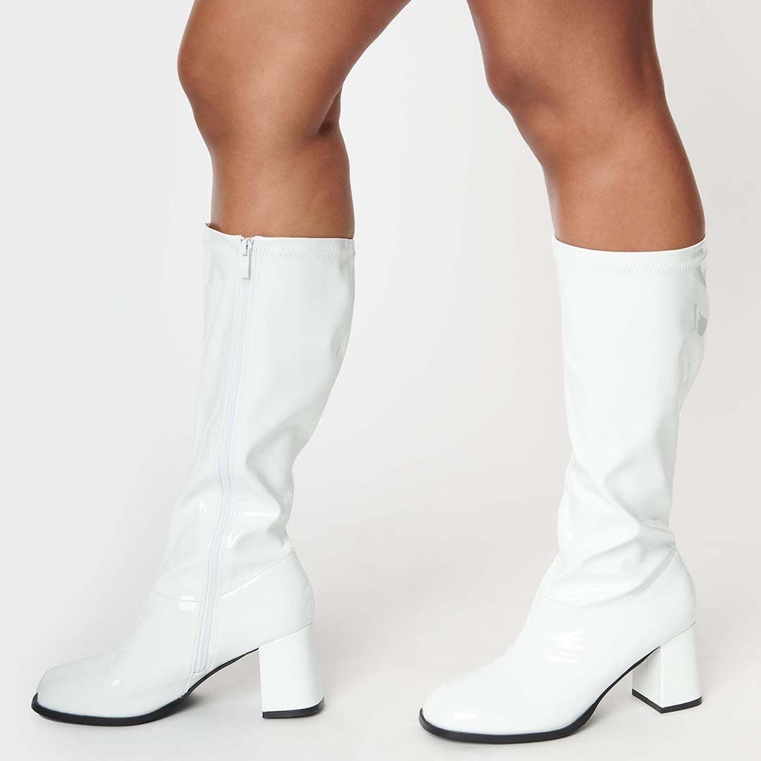 Unique Vintage Patent Gogo Boot, Alternate, color, White Patent