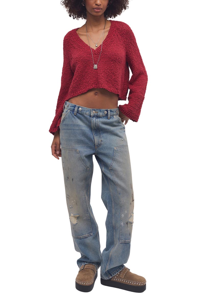 Heartland V-Neck Cotton Sweater, Alternate, color, RICHEST RED