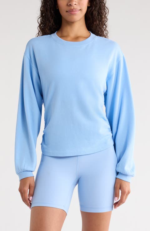 Ruched Side Cotton Blend French Terry Sweatshirt