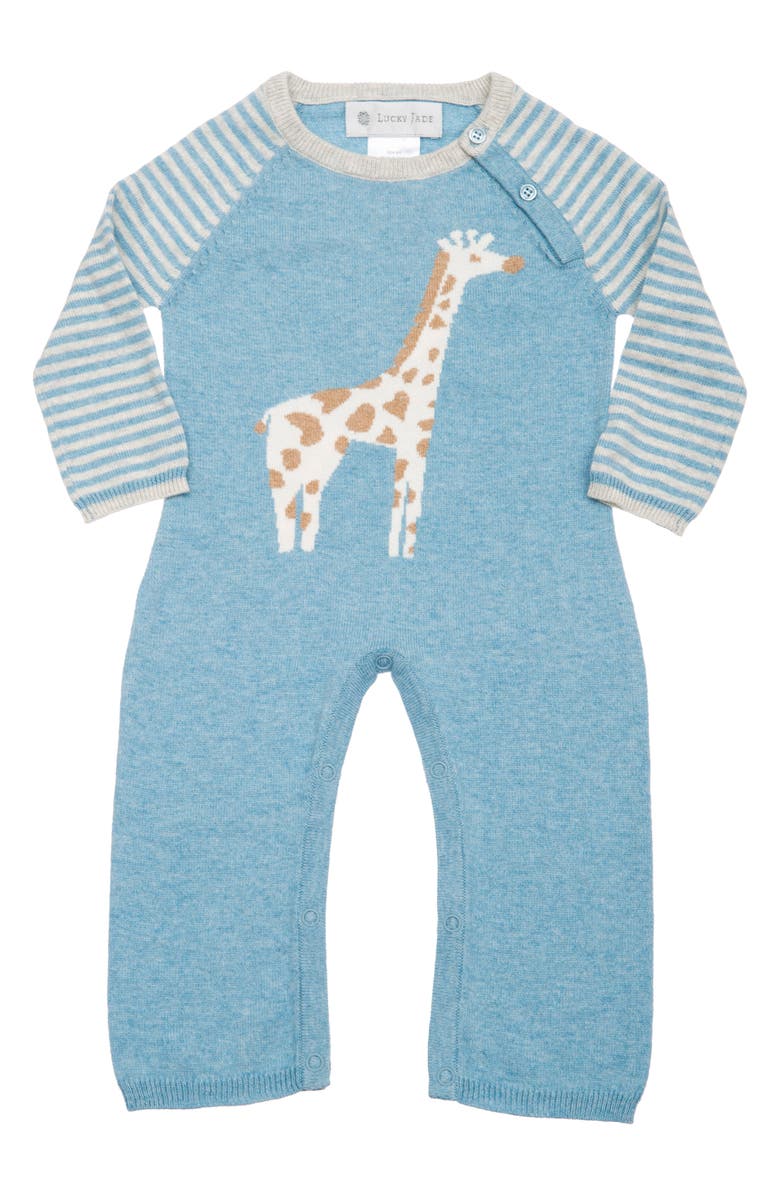 Lucky Jade Cameron Giraffe Cotton & Cashmere Romper, Main, color, 