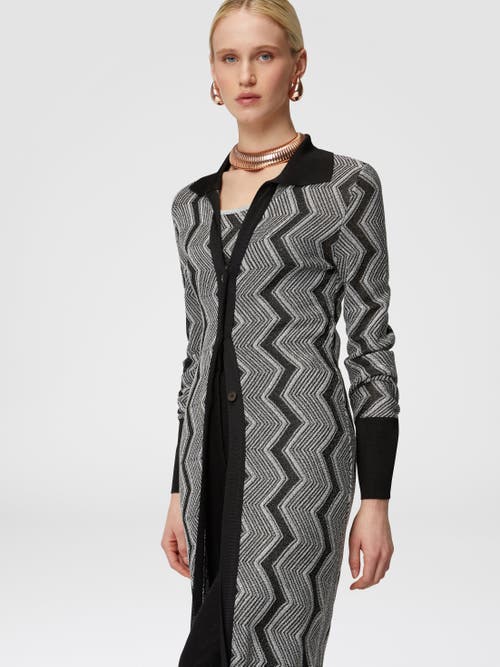 Shop Missoni Long Zig Zag Lamé Viscose Cardigan In Black & Silver