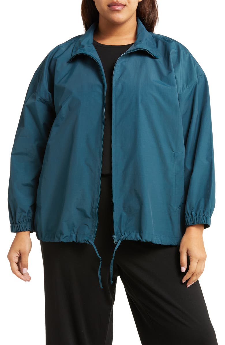 Eileen Fisher Stand Collar Organic Cotton Blend Zip Jacket, Main, color, 