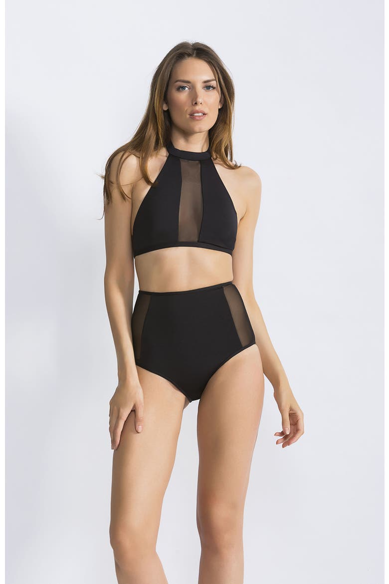 High-Neck Center-Front Mesh Bikini Set, Main, color, Black