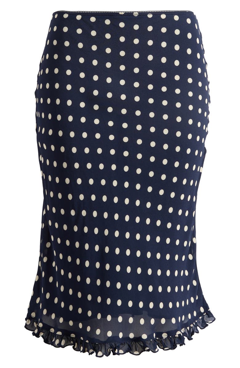 Reformation Layla Flare Polka Dot Midi Skirt, Main, color, Orion Dot