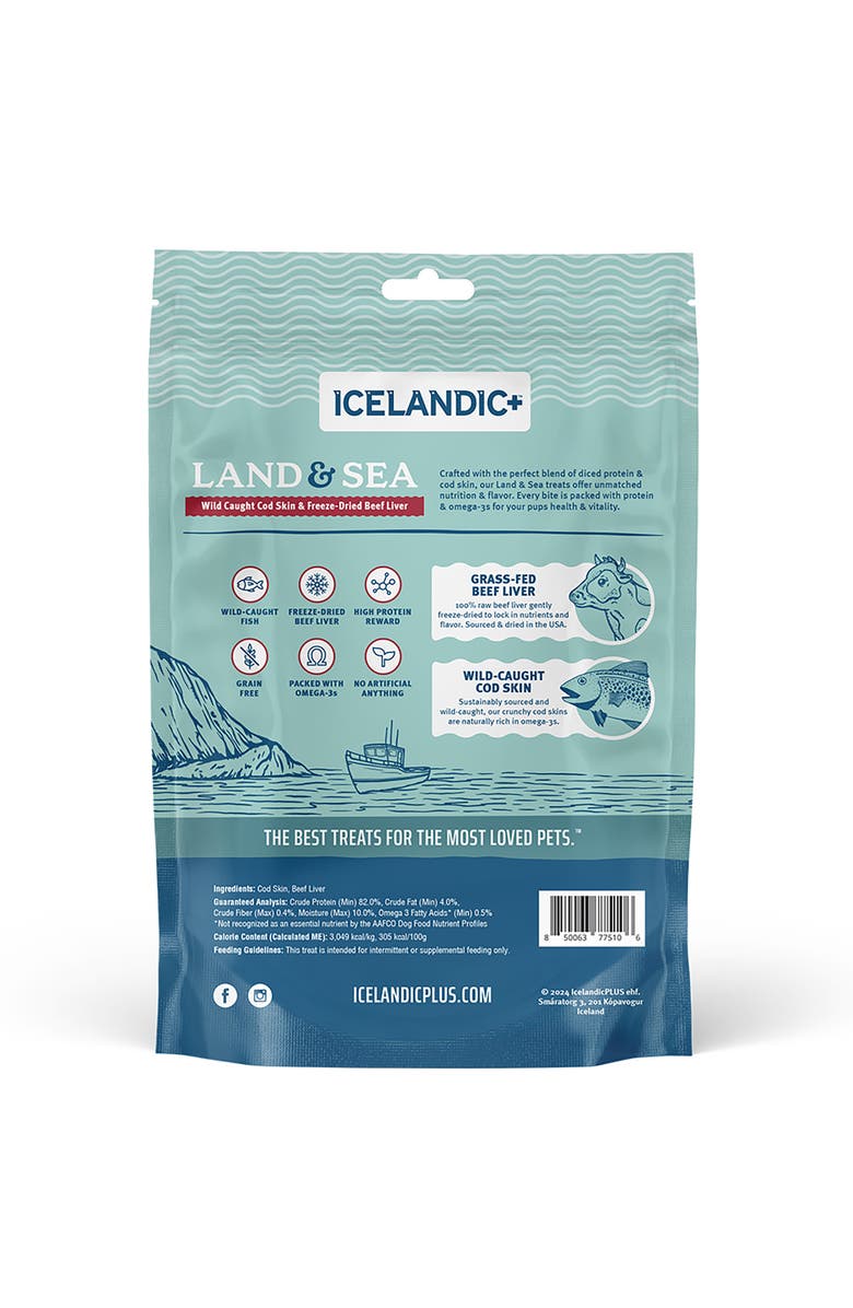 ICELANDIC+ Land 
Sea Wild Caught Cod Skin 
Freezedried Beef Liver, Alternate, color, Multicolored