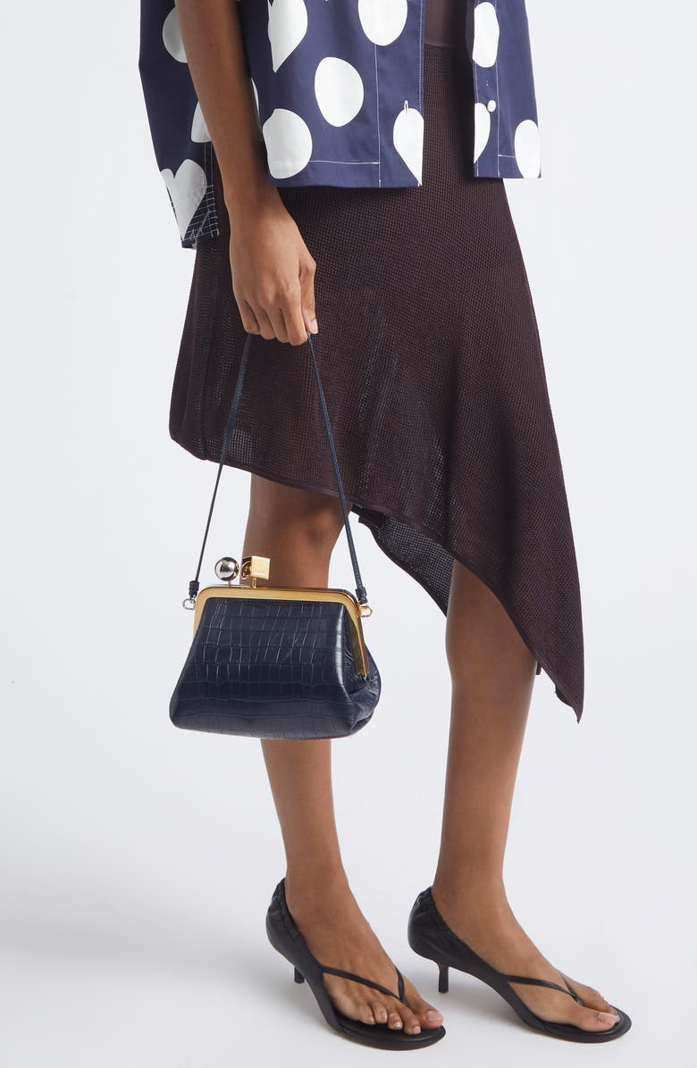 Jacquemus Le Berlingot Croc Embossed Leather Frame Shoulder Bag, Alternate, color, Dark Navy 390
