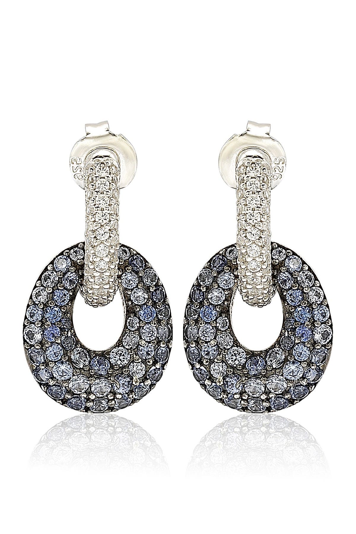 SUZY LEVIAN Sterling Silver Blue & White Sapphire and Diamond Accent Double Oval Dangle Earrings - 0.02 ctw