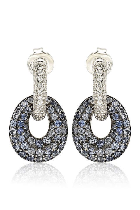 Sterling Silver Blue & White Sapphire and Diamond Accent Double Oval Dangle Earrings - 0.02 ctw