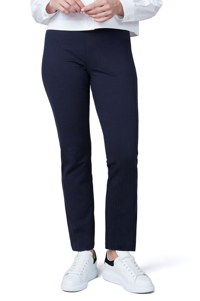 High Waist Straight Leg Ponte Pants, Main, color, NVYGRYPSTRPE