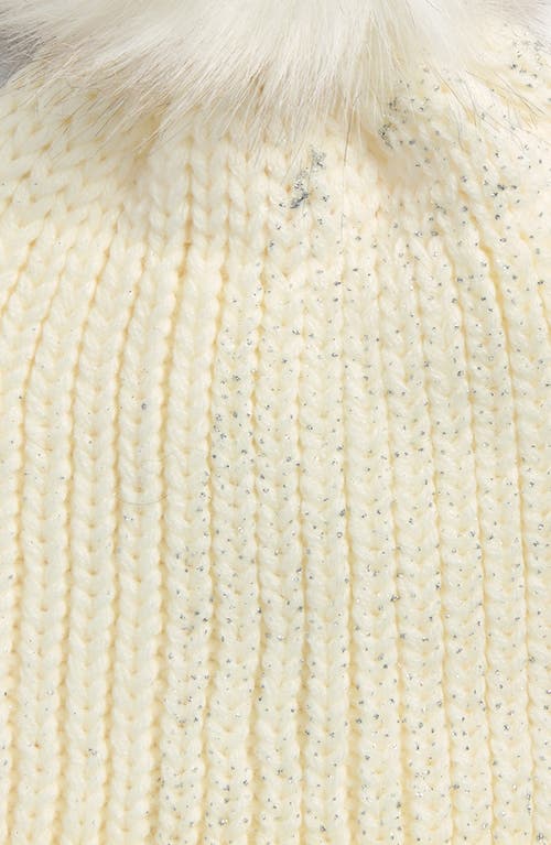 Tasha Faux Fur Pom Sparkle Beanie In White