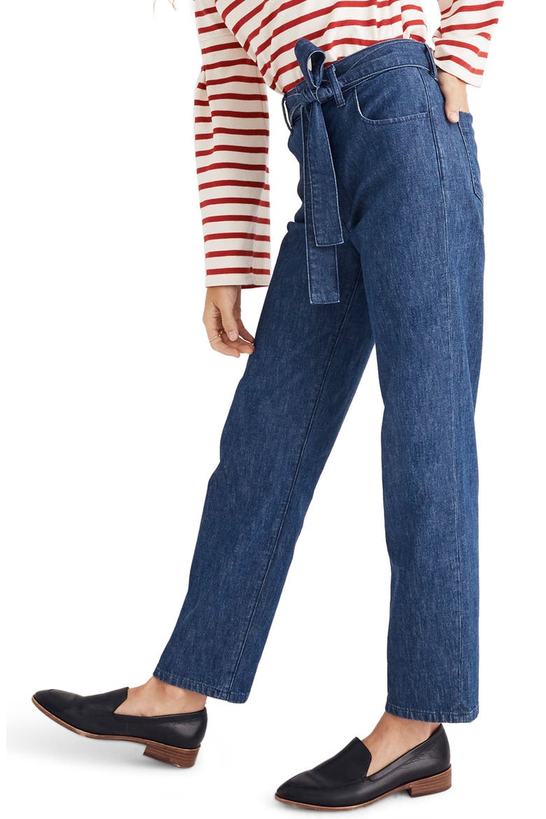 Tie Waist Tapered Denim Pants, Alternate, color, DEVINE