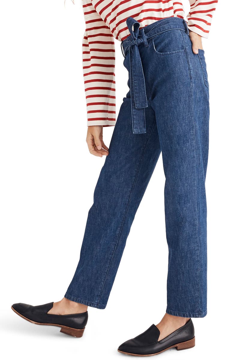 Madewell Tie Waist Tapered Denim Pants, Alternate, color, 