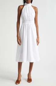 Veronica Beard Kinny Smocked Cotton Blend Midi Dress