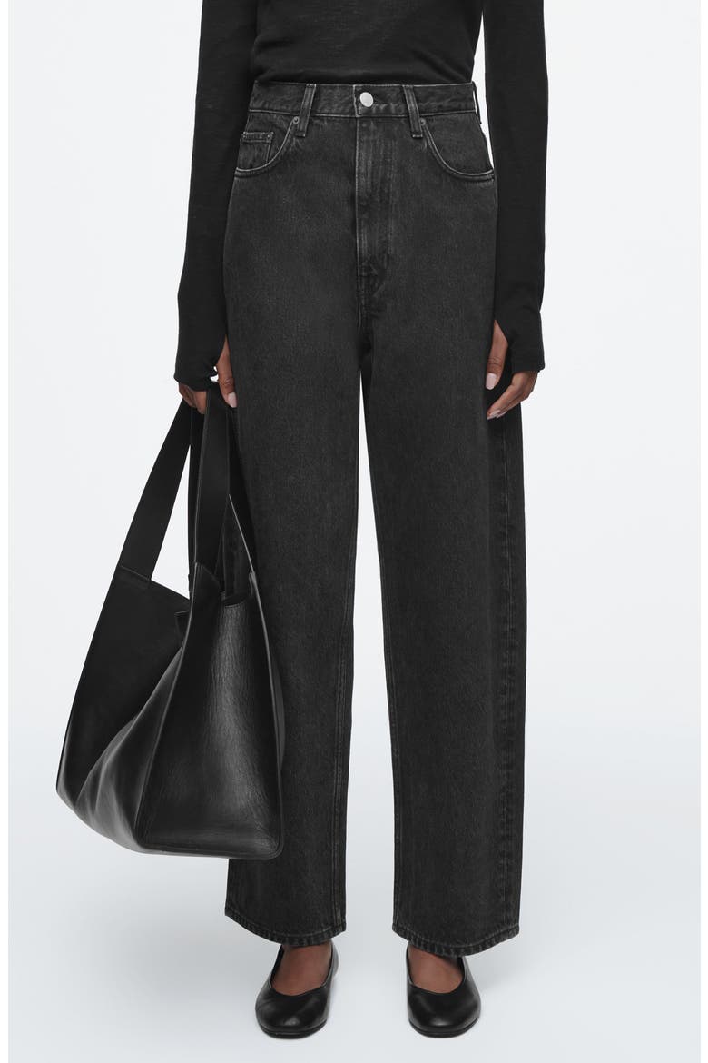 Bay Barrel Leg Jeans, Main, color, BLACK DARK