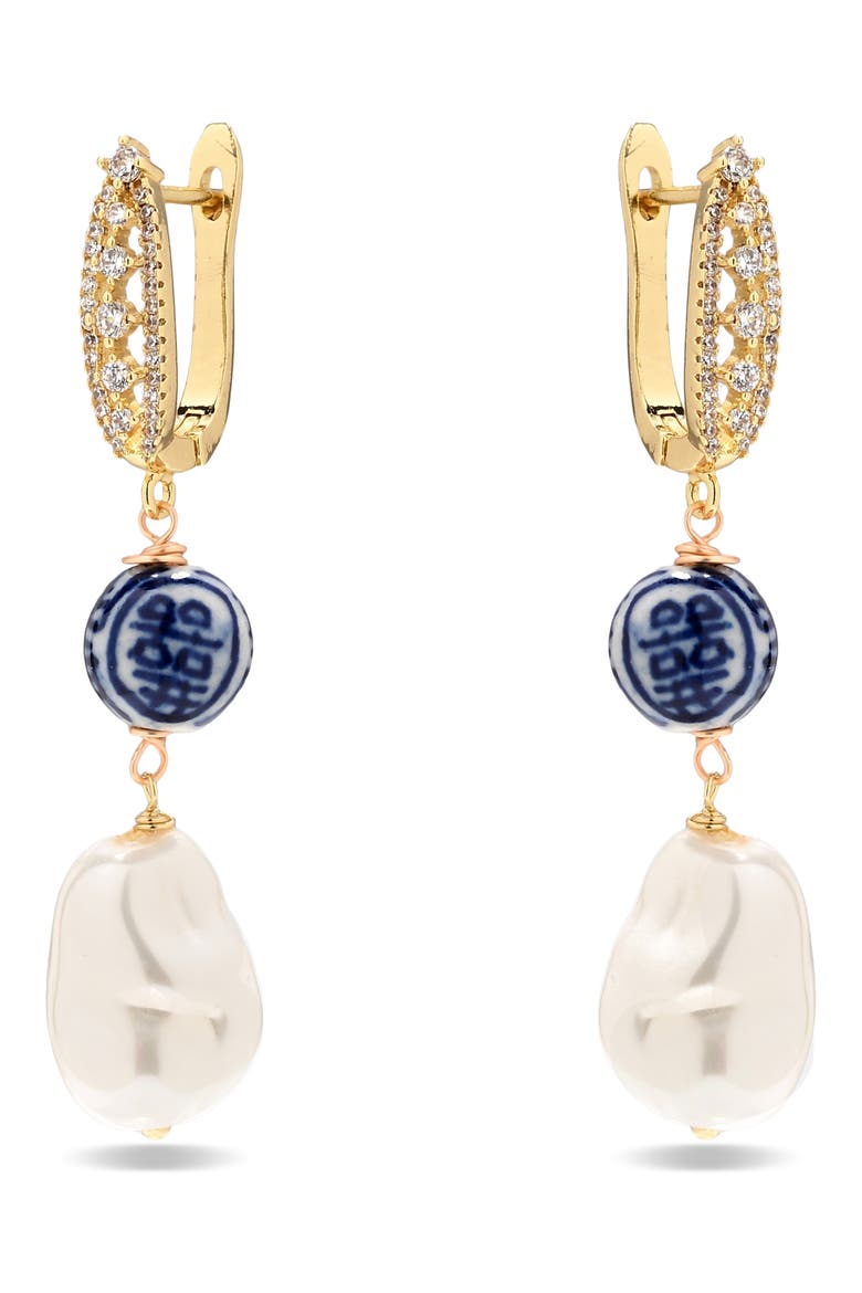 Viviana Imitation Pearl Drop Earrings, Alternate, color, GOLD