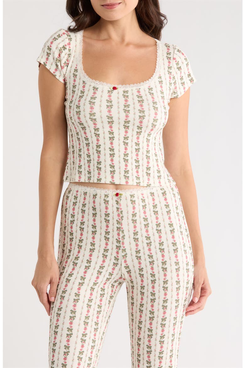 Print Short Sleeve Pajama Top, Main, color, HEIRLOOM ROSE
