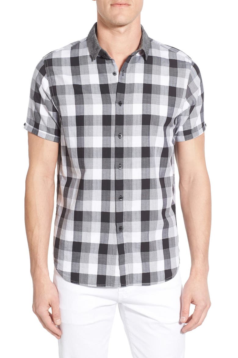 'Fog Crest' Regular Fit Buffalo Short Sleeve Woven Shirt, Main, color, NIGHT SHADOW