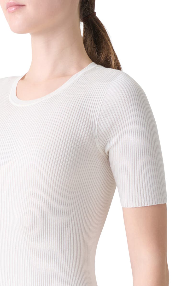 Akris Seamless Short Sleeve Silk & Cotton Rib Sweater, Alternate, color, Ecru