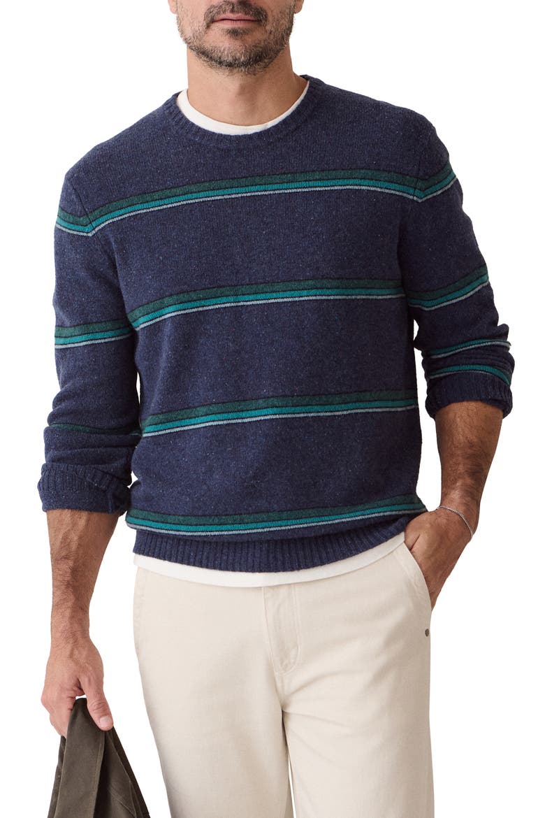Neppy Stripe Merino Wool Crewneck Sweater, Main, color, NAVY/ GREEN MULTI STRIPE