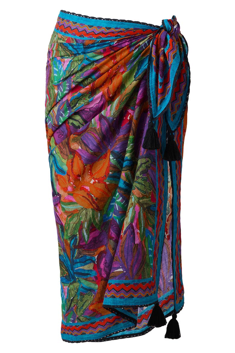 Cactus Flower Cotton Cover-Up Pareo, Alternate, color, ORANGE MULTI
