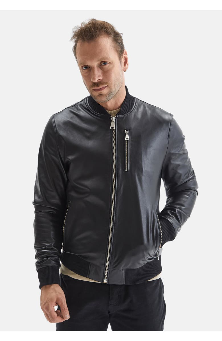 Furniq UK Jasper Leather Jacket, Alternate, color, Black