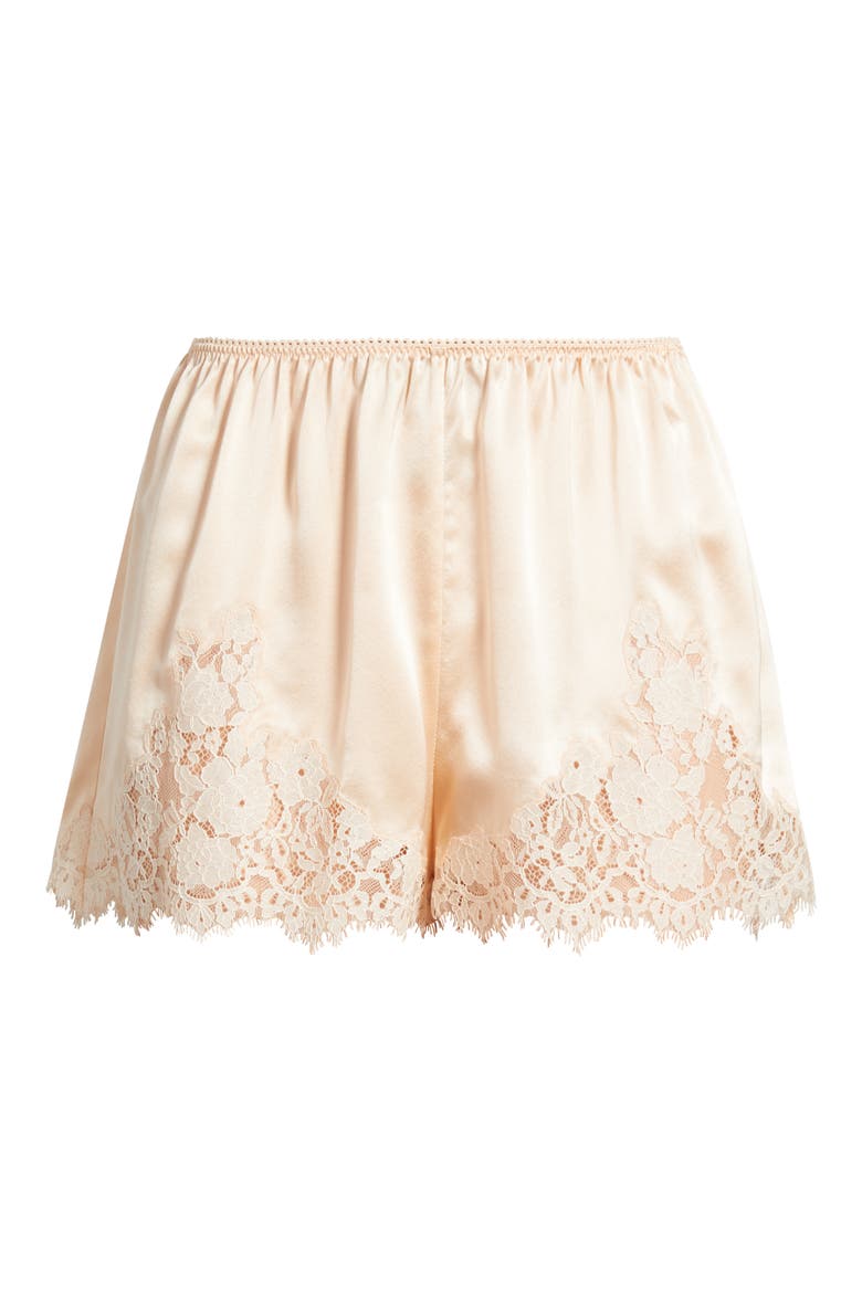 Iona Lace Trim Silk Satin Shorts, Alternate, color, PEACH SORBET