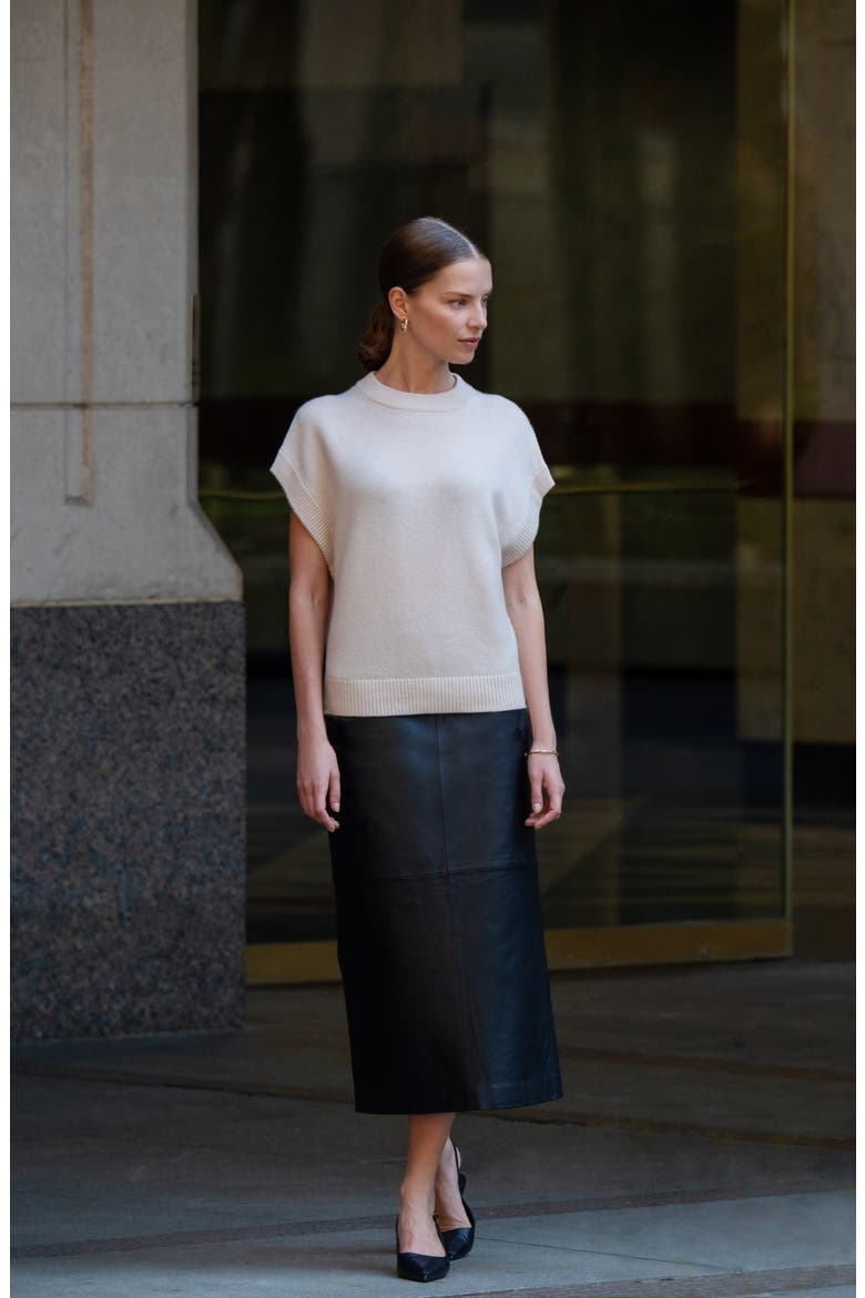 Cap Sleeve Wool & Cashmere Sweater, Alternate, color, BLACK ROCK