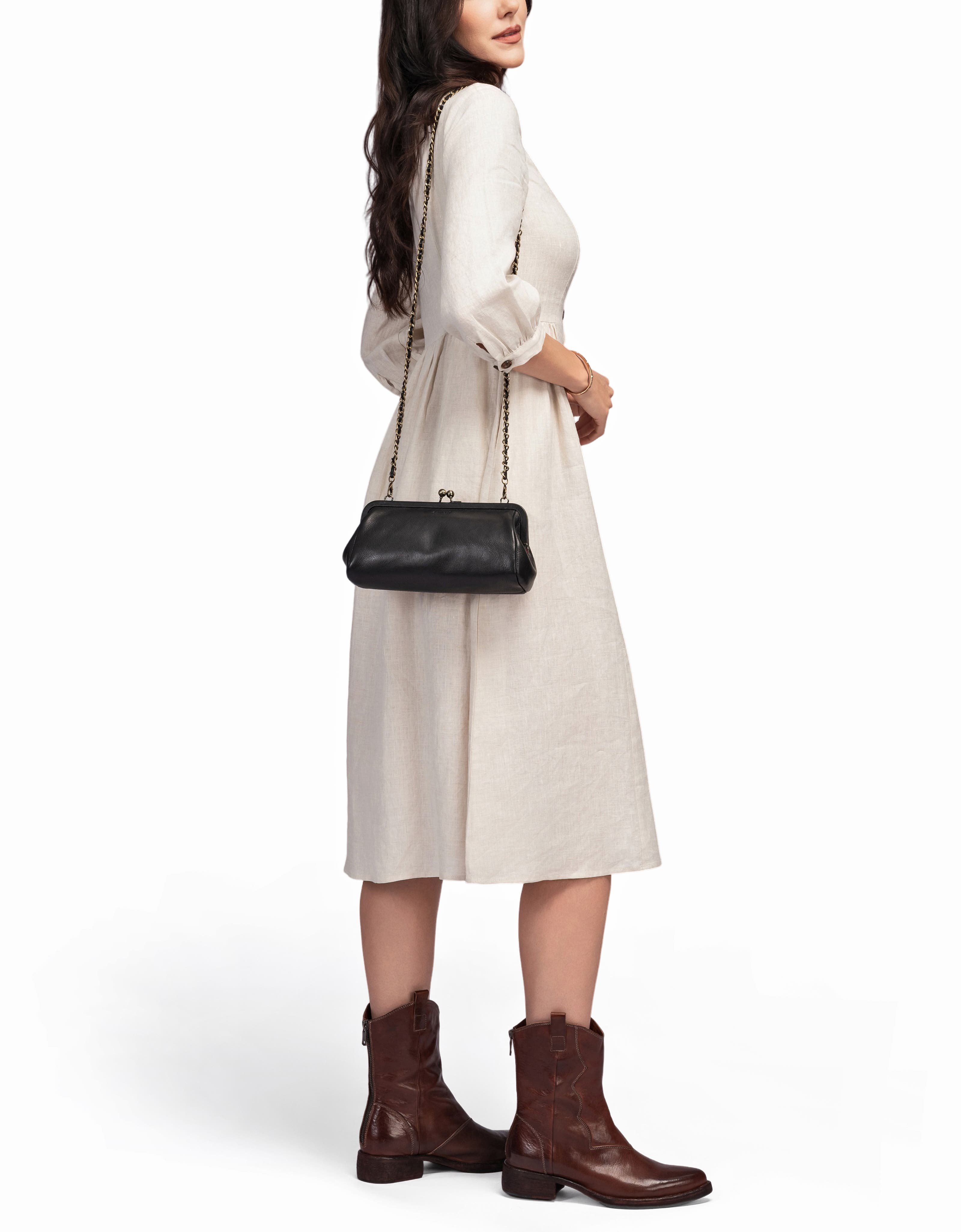 OLD TREND Iris Genuine Leather Vintage Frame Crossbody Bag, Alternate, color, Black