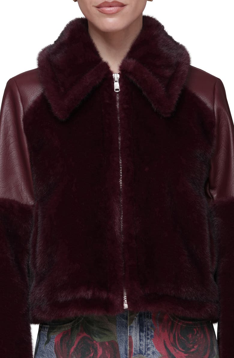 Avec Les Filles Faux Fur & Faux Leather Moto Jacket, Alternate, color, Deep Red