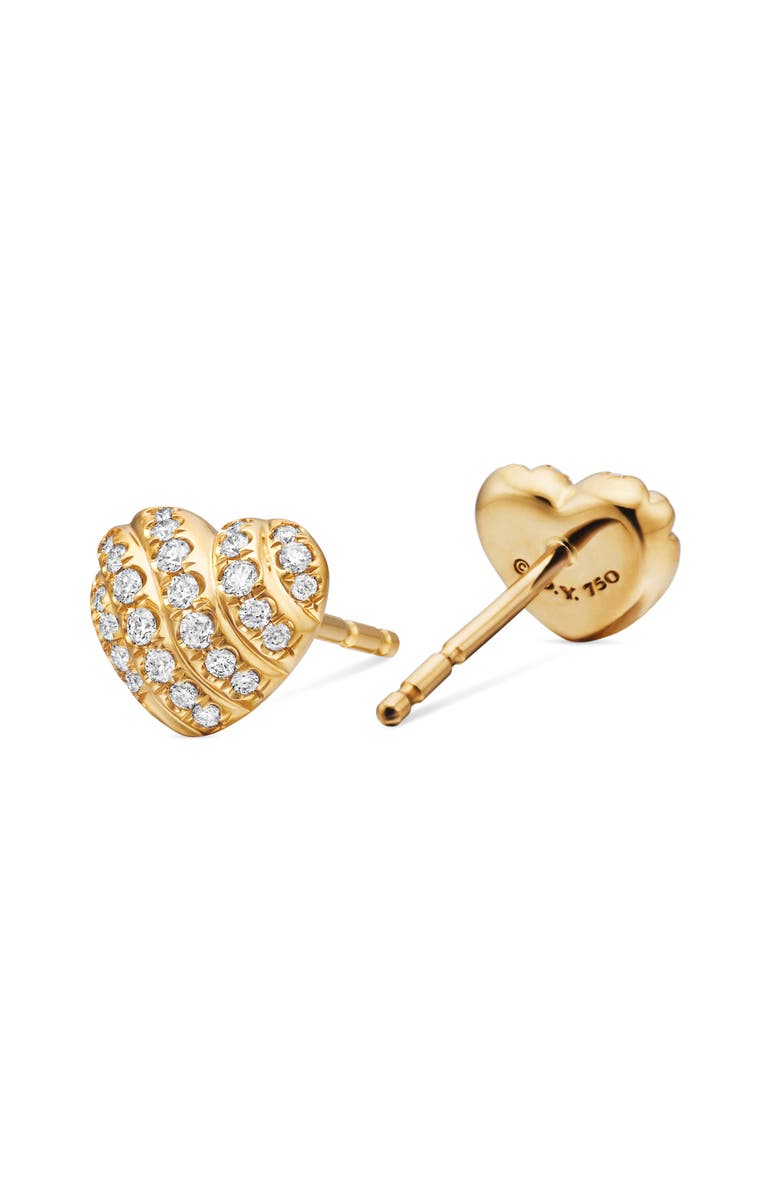 David Yurman Heart Stud Earrings in 18K Yellow Gold with Pavé Diamonds, Alternate, color, Diamond