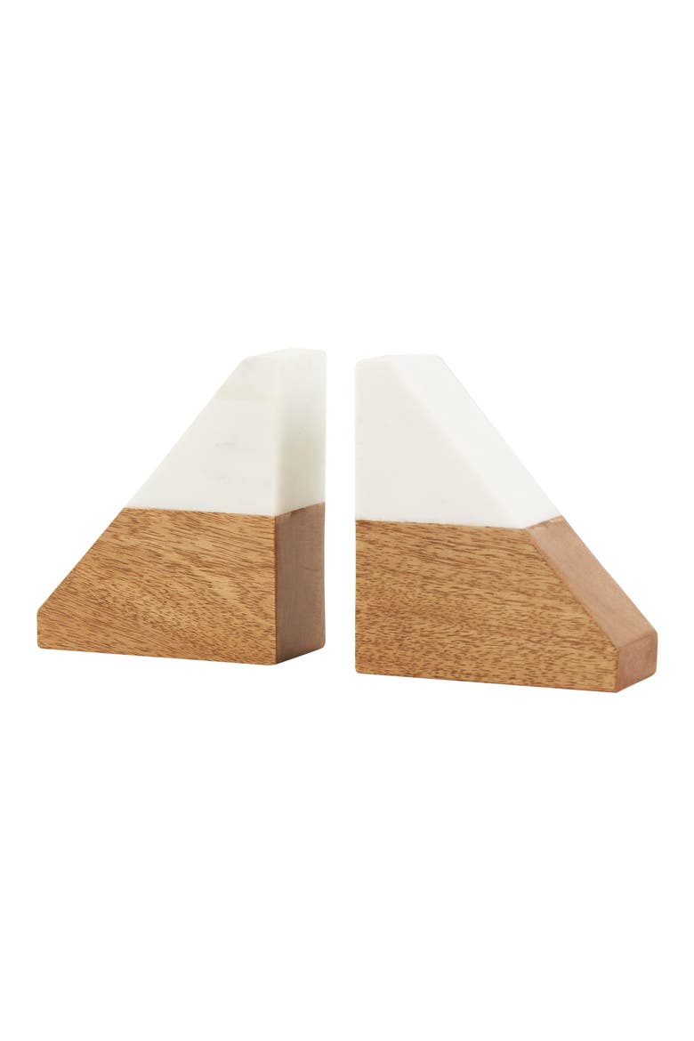 Marble & Wood Bookends, Main, color, BROWN