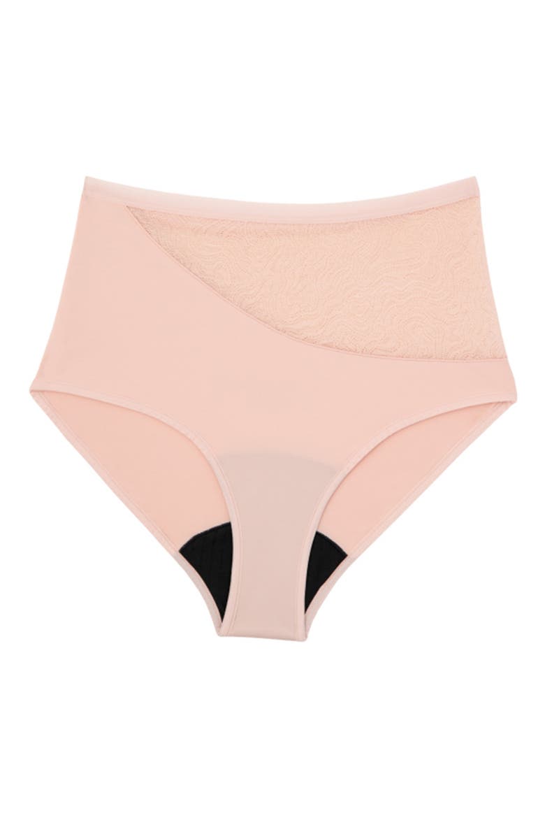 Period & Leakproof Heavy Absorbency Lace High Waist Briefs, Alternate, color, QUARTZ BLUSH