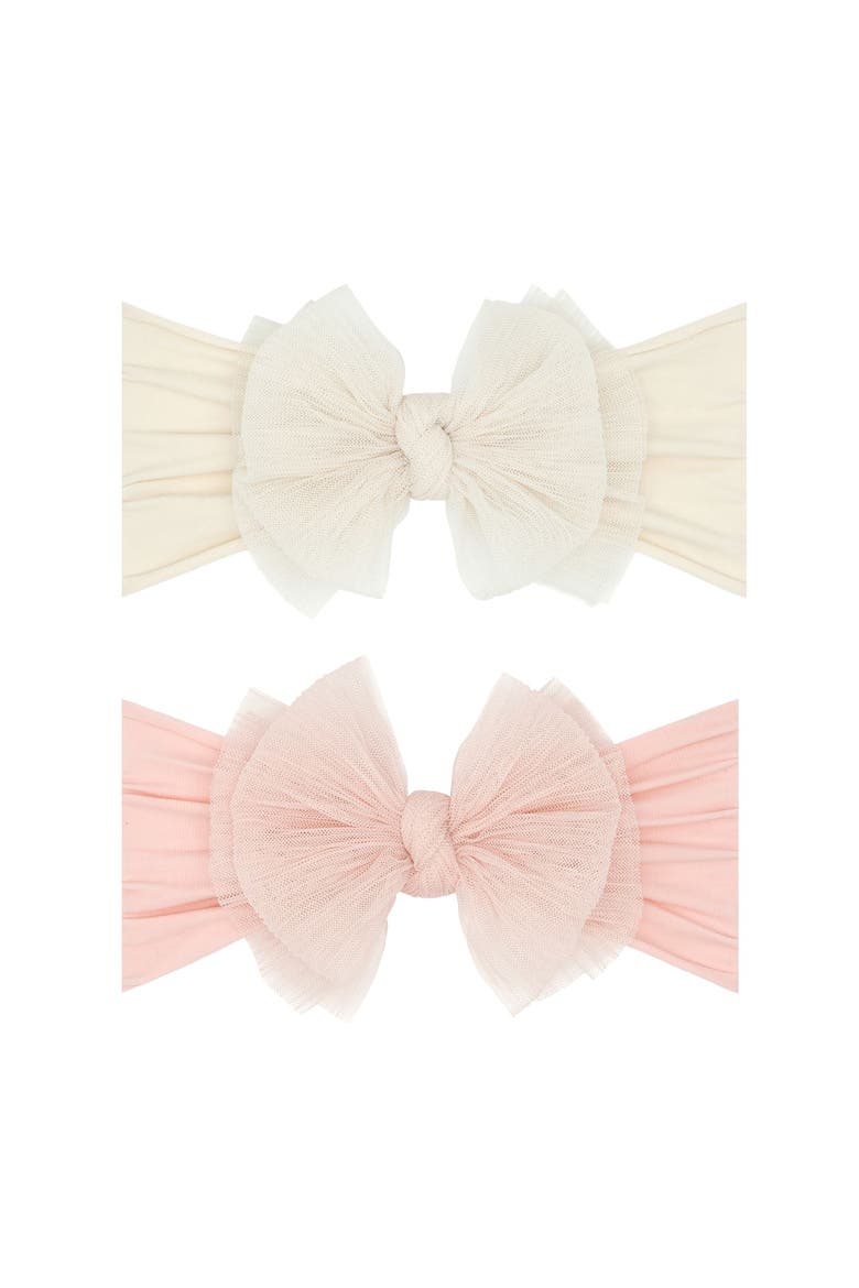 2-Pack Fab-Bow-Lous® Point d'Esprit Tulle Headbands, Main, color, PLEATED ROSE QUARTZ + OATMEAL