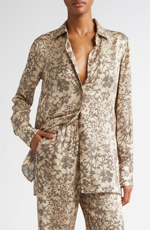 Floral Print Silk Blend Pajama Shirt