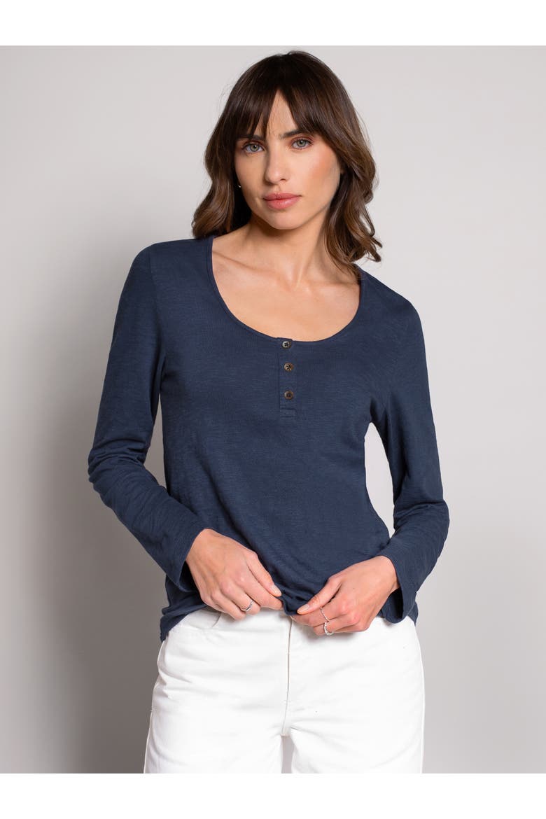 Slub Jersey Scoop Neck Henley Top, Alternate, color, DARK NAVY